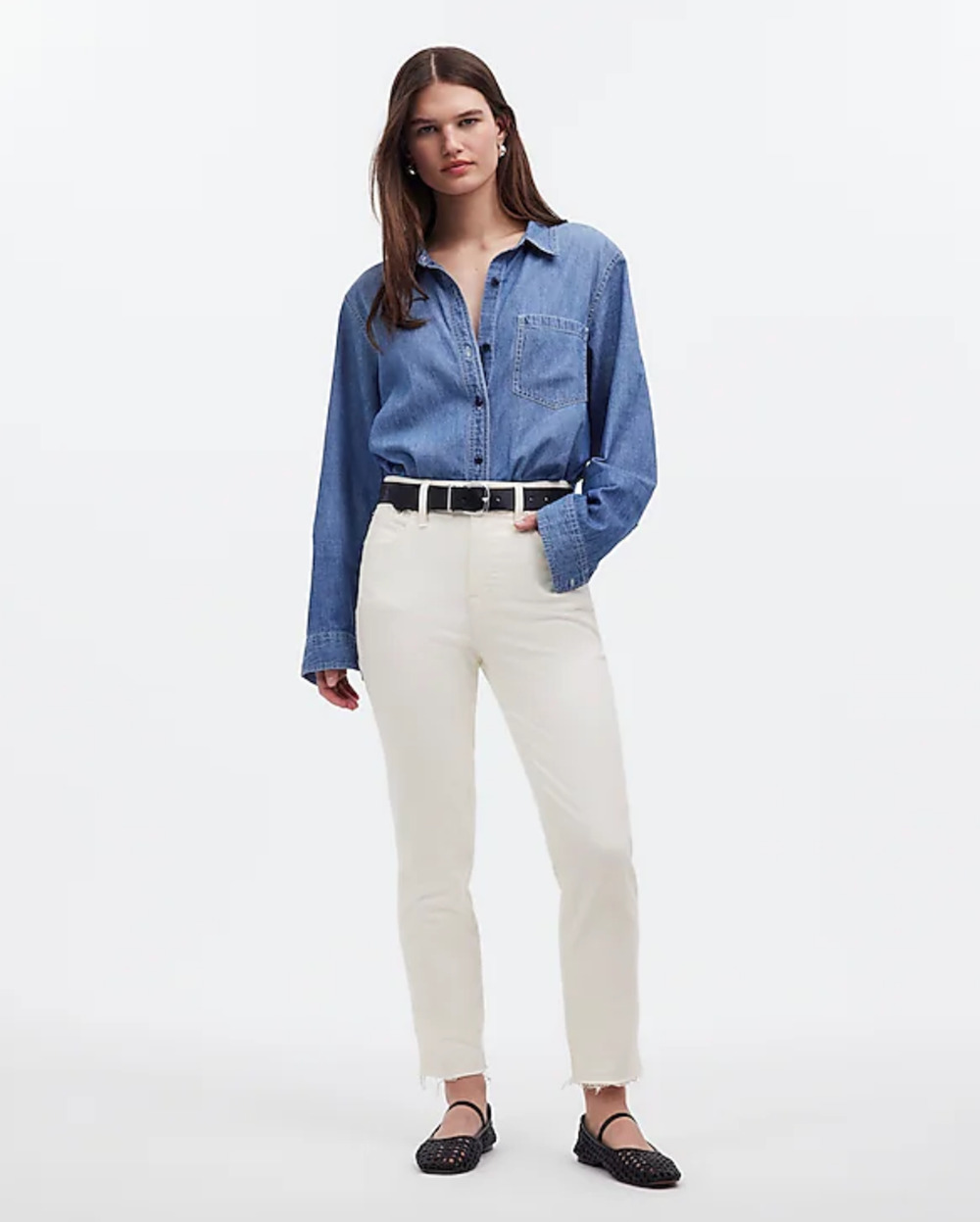 Madewell The Perfect Vintage Jean Tile White High Rise Classic Raw Hem US 30 NWT